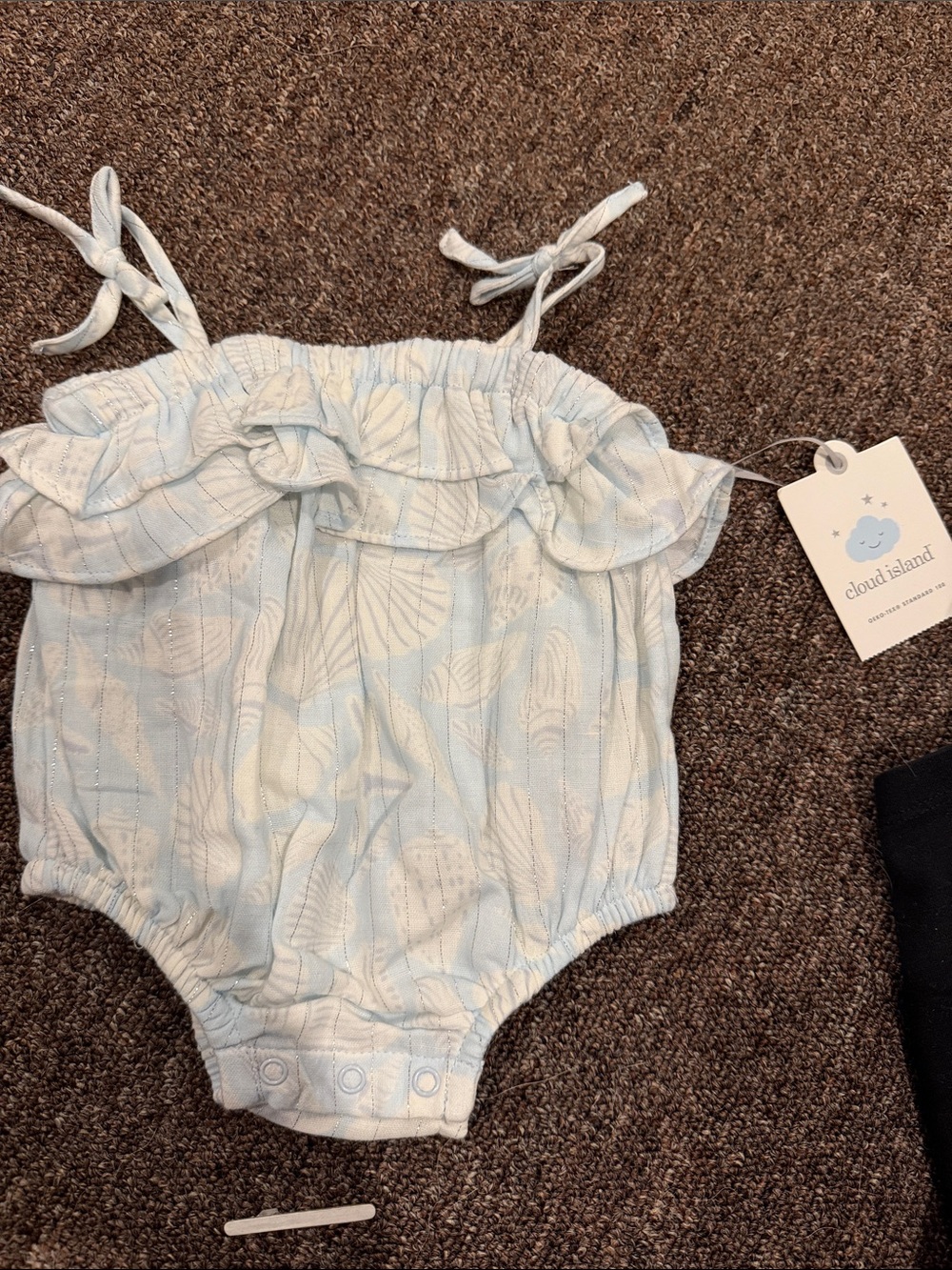cloud island Pale Blue Leaf-Print Ruffle Tie-Strap Baby One-Piece
